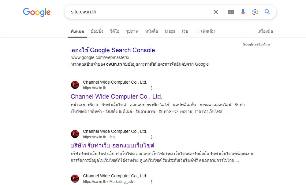 วิธีค้นหาเว็บตัวเอง-แสดงผล